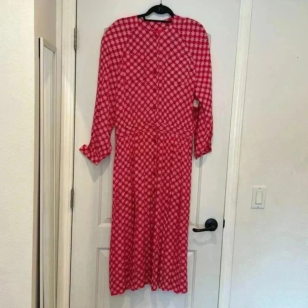 Vtg NWT Halston III Star Print Button Up Maxi Dress Fuchsia Shoulder Pads Sz 14 - Picture 1 of 9